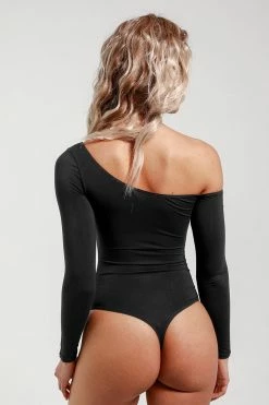 CUPSHE Keeley Black One Shoulder Long Sleeve Bodysuit Clothing