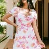 CUPSHE Summer Floral Puffed Sleeve Ruched Dress