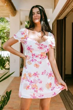 CUPSHE Summer Floral Puffed Sleeve Ruched Dress