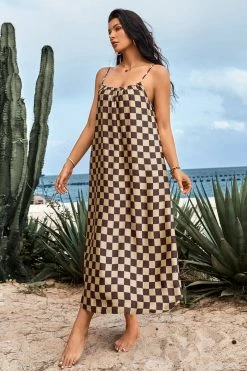 CUPSHE Clothing Jazmyne Checkered Backless Slip Dress