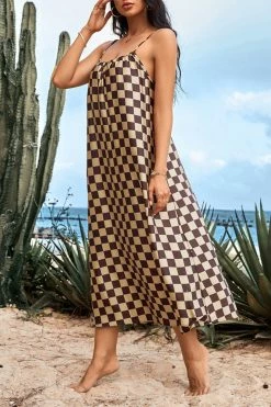 CUPSHE Clothing Jazmyne Checkered Backless Slip Dress