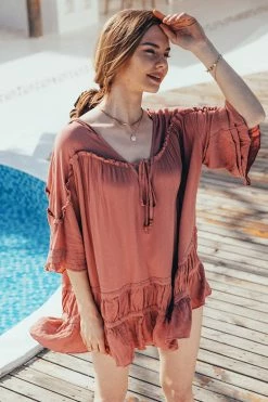 CUPSHE Dresses Best Sellers Four Mile Beach Dolman Sleeve Ruffle Shift Dress