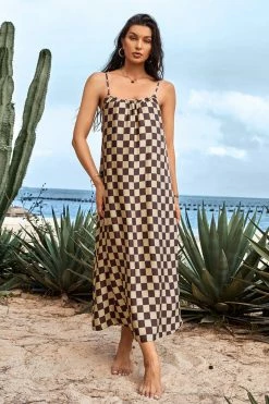 CUPSHE Clothing Jazmyne Checkered Backless Slip Dress